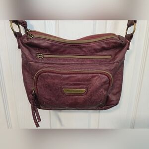 Stone Mountain USA Burgandy Leather Shoulder Bag Hobo Purse Multiple Pocket READ